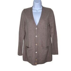 Nordstrom 100% Cashmere Cardigan Button Up X-Small XS Tan V-Neck Button Pockets